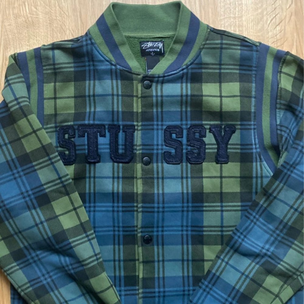 Stussy Plaid Green and Blue Letterman Jacket